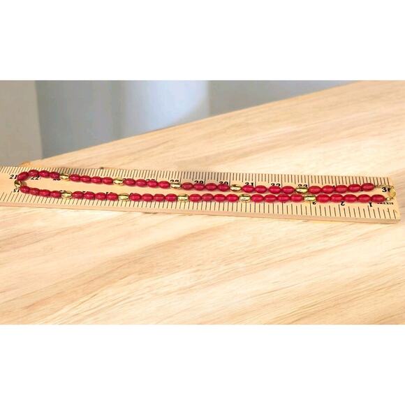Vintage Napier Necklace Bright Red Gold Tone Oval Shaped Beads 28" L SKU 2258 - Picture 7 of 12